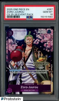 2025 One Piece EN Championship 25-26 Event Pack #067 Zoro-Juurou PSA 10 GEM MINT - Image 1