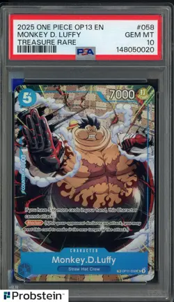 2025 One Piece OP13 En #058 Monkey D. Luffy Treasure Rare PSA 10 GEM MINT - Image 1