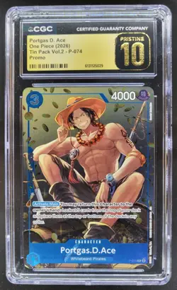 2026 ONE PIECE PORTGAS D. ACE PROMO TIN PACK P-074 CGC 10 PRISTINE A PT - Image 1