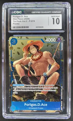 2026 ONE PIECE PORTGAS D. ACE PROMO TIN PACK P-074 CGC 10 A PT - Image 1