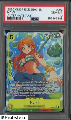 2026 One Piece EB03 EN Alternate Art #053 Nami PSA 10 GEM MINT - Image 1