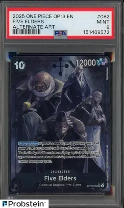 2025 One Piece OP13 EN Alternate Art #082 Five Elders PSA 9 MINT - Image 1