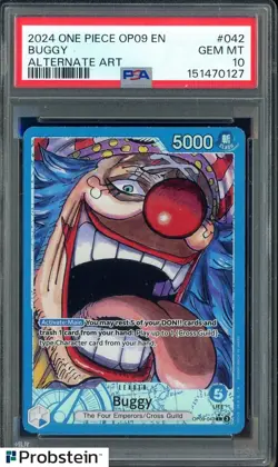 2024 One Piece OP09 EN Alternate Art #042 Buggy PSA 10 GEM MINT - Image 1