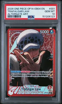 151206123 Trafalgar Law 2026 One Piece Azure Sea's Seven #OP14-001 Leader PSA 10 - Image 1