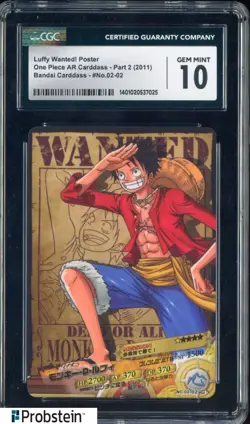 2011 One Piece AR Carddass Part 2 Bandai Carddass Luffy Wanted Poster CGC 10 - Image 1