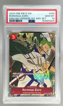 154683203 Roronoa Zoro 2024 One Piece 1st Anniversary Promo #OP01-025 PSA 10 - Image 1
