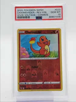 CHARMANDER 2020 POKEMON VIVID VOLTAGE COSMOS REVERSE FOIL 023/185 PSA 10 Q6438 - Image 1
