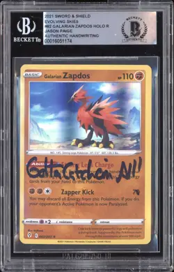 Pokemon Jason Paige signed 2021 Sword Shield Evolving Skies 82 Galarian Zapdos B - Image 1