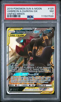 2019 POKEMON UNIFIED MINDS UMBREON & DARKRAI GX #125 PSA 7 NM #111507596 - Image 1
