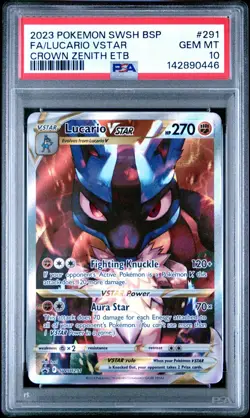 2023 Pokemon SWSH BSP Full Art Lucario VSTAR Crown Zenith ETB #291 PSA 10 - Image 1