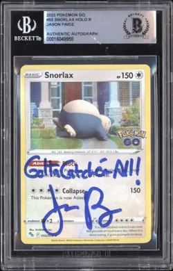 Pokemon Jason Paige signed 2022 Pokemon Go 55 Snorlax BGS Auth Auto - Image 1