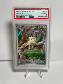 2025 POKEMON PHANTASMAL FLAMES ILLUSTRATION RARE #106 MEOWTH - PSA 8 NM-MT - Image 1