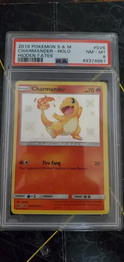 2019 Pokemon Sun & Moon Hidden Fates Charmander Shiny #SV6 Holo PSA 8 NM - MT - Image 1