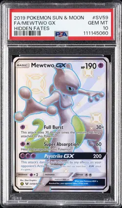 2019 POKEMON SUN & MOON HIDDEN FATES #SV59 FULL ART/MEWTWO GX PSA 10 - Image 1