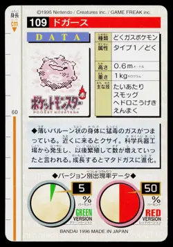 Koffing No. 109 Green Bandai Carddass Series 1-2 G Pokemon Japanese LP - Image 2