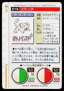 Rattata No. 019 Green Bandai Carddass Series 1-2 G Pokemon Japanese LP - Image 2