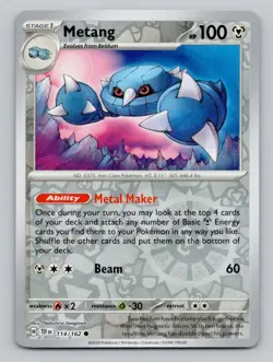 Reverse Holo Metang #114/162 Common SV05: Temporal Forces Pokemon - Image 1