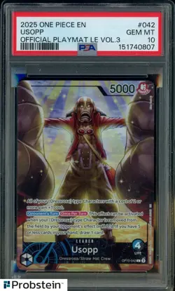 2025 One Piece EN Official Playmat Vol.3 #042 USOPP PSA 10 GEM MINT - Image 1