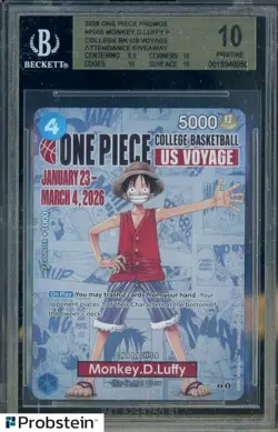 2026 One Piece Promos College Basketball US Voyage P-055 Monkey D Luffy BGS 10 - Image 1
