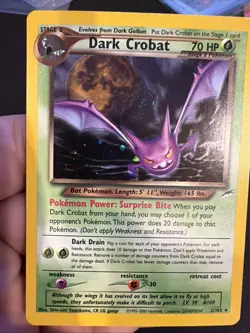Pokemon TCG Neo Destiny 2000 Dark Crobat Holo Rare Card 2/105 Swirl WOTC LP - Image 1