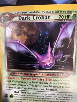 Pokemon TCG Neo Destiny 2000 Dark Crobat Holo Rare Card 2/105 Swirl WOTC LP - Image 2