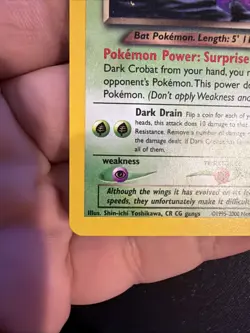 Pokemon TCG Neo Destiny 2000 Dark Crobat Holo Rare Card 2/105 Swirl WOTC LP - Image 3