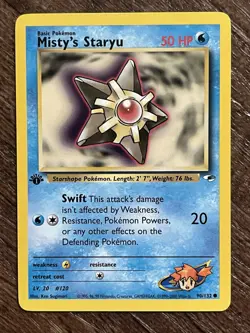 1st Edition Misty's Staryu 90/132 Gym Heroes WOTC Vintage Pokemon Card Common NM - Image 1