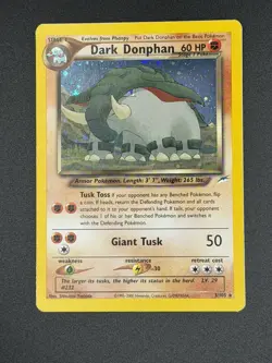 Pokemon Dark Donphan Neo Destiny TCG 3/105 Holo Unlimited Rare Card NM- - Image 1
