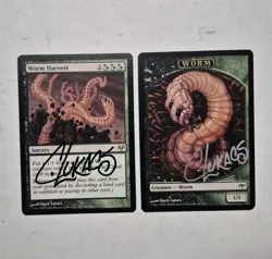 UNPLAYED SIGNED WORM HARVEST + TOKEN Eventide MTG Magic CHUCK LUKACS EDH CUBE NM - Image 1