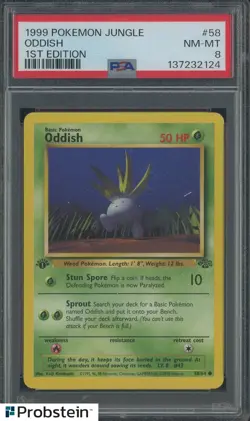 1999 Pokemon Jungle 1st Edition #58 Oddish PSA 8 NM-MT - Image 1