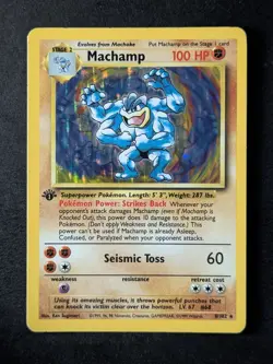 1999 Pokemon MACHAMP #8/102 Base Set 1st Edition Galaxy Star Holo Rare ENG (B) - Image 1