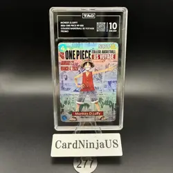TAG GEM MINT 10 Monkey.D.Luffy College Basketball US Voyage P-055 One Piece 277 - Image 1