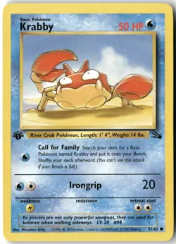 Krabby, 1st Edition Pokemon Fossil Common, 51/62 NM - Image 1