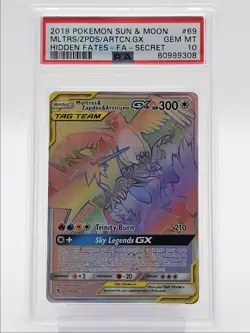 MOLTRES ZAPDOS ARTICUNO GX 2019 POKEMON FA SECRET RARE B 69/68 PSA 10 Q6438 - Image 1