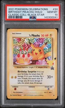 2021 POKEMON CELEBRATIONS CLASSIC COLLECTION #24 BIRTHDAY PIKACHU-HOLO PSA 10 - Image 1