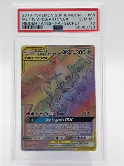 MOLTRES ZAPDOS ARTICUNO GX 2019 POKEMON FA SECRET RARE 69/68 PSA 10 Q6438 - Image 1