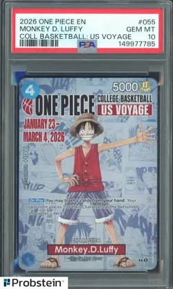2026 One Piece EN College Basketball US Voyage #055 Monkey D Luffy PSA 10 - Image 1