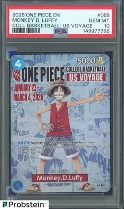 2026 One Piece EN College Basketball US Voyage #055 Monkey D Luffy PSA 10 - Image 1