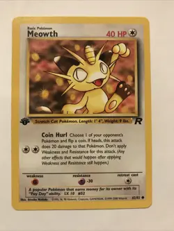 Pokemon TCG 1st Edition Meowth 62/82 Team Rocket WOTC Card - Image 1