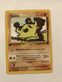 Pokemon TCG Team Rocket 1st Edition Regular Finish Mankey 61/82 NM Card - Image 1