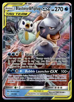 2019 Pokemon Sun & Moon - Cosmic Eclipse Blastoise & Piplup-GX #38 Light Play - Image 1
