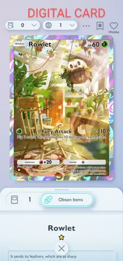 Pokemon Pocket Mobile Game Extradimensional Crisis Set Rowlet ☆Rare Digital Card - Image 1