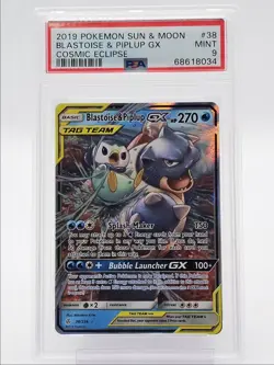 BLASTOISE & PIPLUP GX 2019 POKEMON COSMIC ECLIPSE RARE 38/236 PSA 9 Q6438 - Image 1