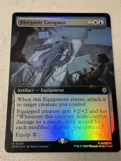 mtg borderless foil Biorganic Carapace, equipment, Spider-Man, unplayed - Image 1