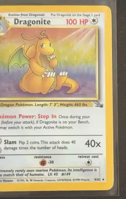 Pokemon TCG Dragonite Fossil 4/62 Holo Rare LP+/MP - Image 4