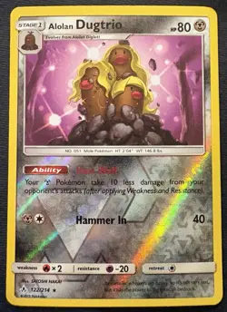 Pokemon TCG Alolan Dugtrio 122/214 SM Unbroken Bonds Reverse Holo Rare NM - Image 1