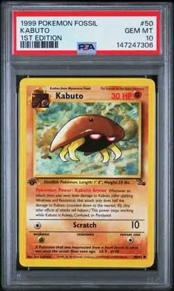 1999 POKEMON FOSSIL 1ST EDITION #50 KABUTO PSA 10 - Image 1
