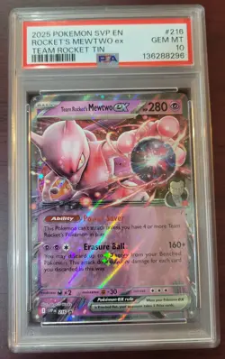 PSA 10 GEM MINT 2025 Pokemon SV Promo #216 Team Rocket's Mewtwo Ex - Image 1