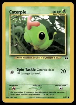 Caterpie 53/75 Common Neo Discovery Pokemon Unlimited Yuka Morii LP - Image 1
