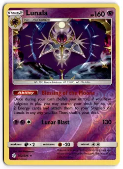 Pokemon TCG Lunala 102/236 SM - Cosmic Eclipse Holo Rare Reverse Holo - Image 1